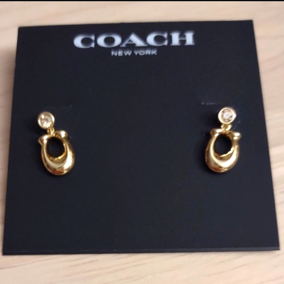 Coach Logo C Gold Crystal Earrings Y2K Bling - Picture 1 of 2